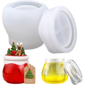 Moule En Silicone, Moule En Résine Avec Couvercle, Moule En Résine Époxy Pour Pot À Pudding, Bouteille De Rangement, Contenant À Bonbons, Bougeoir, Décoration De Pot De Noël - Neuf
