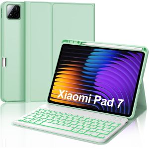 Coque Clavier Pour Xiaomi Pad 7/7 Pro 2025 11.2"", Azerty Fran&ccedil;ais Clavier R&eacute;tro&eacute;clair&eacute; Bluetooth Magn&eacute;tique D&eacute;tachable Avec Fente Pour Stylo Pour Tablette Xiaomi Pad 7/7 Pro, Vert Clair - Neuf