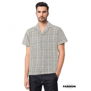 Chemise Homme - Frilivin - Manches Courtes - Carreaux - 100% Polyester - Couleur Blanche - Neuf