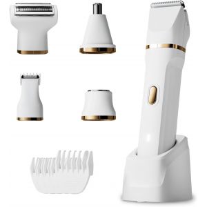 Rasoir Electrique Femme, Tondeuse Bikini 5 En 1, Rasoir &Eacute;lectrique &Eacute;tanche Ipx7 Pour Femmes, Tondeuse Femme Intime &Agrave; Poils Pubiens Rechargeable Pour Visage, Jambes, Aisselles, Nez Et Sourcils - Neuf