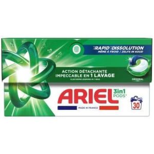 Ariel 3en1 PODS, Lessive Liquide En Capsules 30 Lavages, , ?limination Impeccable Des Taches En Un Seul Lavage, Dissolution Rapide M&iquest;&ordm;me ? Froid - Neuf