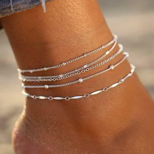 Eryi-Soleil Lune Bracelet Cheville Multicouche Ananas Amour Tortue Cheville Perles D'été Accessoire Plage Pied Femme Fille Bijoux (Chaîne De Pied À Cinq Couches) - Neuf