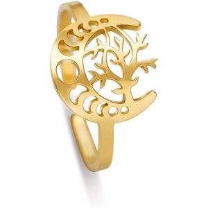 Kahfl-Bague Croissant Pour Femmes Filles Ajustable Acier Inoxydable Open Finger Yggdrasil World Arbre De Vie Bagues Viking - Neuf