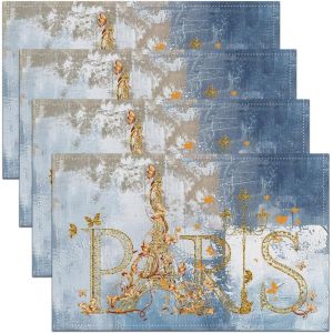 Sjzg-Romantique Paris Sets De Table Lot De 4 Valentine Tapis De Table Tour Eiffel Tapis De Table,Graffiti Bleu Clair Hippie Tie Dye Table &Agrave; Manger Sets De Table - Neuf