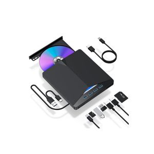 Lecteur/graveur CD/DVD externe USB 3.0 avec port Type-C, lecteur/graveur portable et hub USB - Neuf