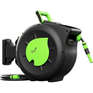 Ulteronixshop-Enrouleur de tuyau 30 m + 2 m, bo&icirc;tier mural avec enrouleur automatique et pivot &agrave; 180&deg;, comprenant une buse de pulv&eacute;risation et un support de fixation, pour l'arrosage du jardin et le - Neuf