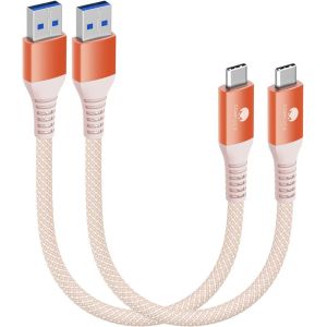 Thef-Lot De 2 Câbles Usb C Courts 20cm/0,2m 10gbps Usb 3.1 Gen2 Type C Android Auto Qc3.0 3,1 A Usb A Vers C Chargeur Rapide Pour Samsung Note20 Galaxy S23/S22 Z Flip 5 Tab S9 Pixel 8 Orange - Neuf