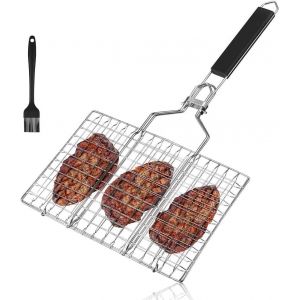 LETNERNY-Panier De Grillade Pour Poisson ¿ Panier De Barbecue Pliable Et Antiadhésif Avec Poignée En Bois ¿ Accessoires De Barbecue Pour Barbecue En Plein Air, Cadeaux Pour Hommes, Panier De Gril À P - Neuf