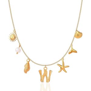 Kal-Colliers À Breloques Initiales Pour Femmes Et Filles, Colliers Plaqués Or 14 Carats Avec Lettres De A À Z, Coquillages, Bohème, Été, Coquillages, Alphabet - Neuf