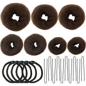 Kal-Machine &Agrave; Pain &Agrave; Donuts, 7 Pi&egrave;ces, Marron En Forme D'anneau, Avec 10 Clips En Forme De U, 5 Cordes &Eacute;lastiques Pour Cheveux. - Neuf