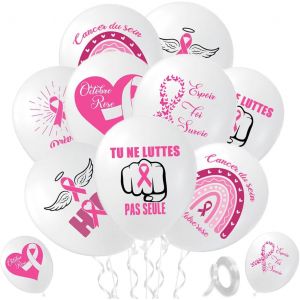 30Pcs Ballon Octobre Rose,Octobre Rose Decoration,Ballon Cancer Du Sein Et Rubans Pour Sensibilisation Cancer Du Sein - Neuf