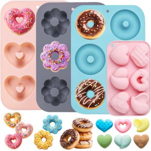 Jexnovashop-Lot De 4 Moules &Agrave; Donuts, En Silicone, Antiadh&eacute;sifs, &Agrave; 6 Cavit&eacute;s, &Agrave; Donuts, Pour G&acirc;teaux, Bagels, Muffins, Sans Bpa - Neuf