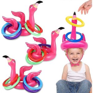 15 pi&egrave;ces gonflable flamant rose piscine jouets anneau lancer jeu f&ecirc;te d&eacute;corations plage jouets - Neuf