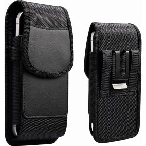 KALANKA-Vertical Oxford &Eacute;tui de Ceinture Pochette T&eacute;l&eacute;phone Holster avec Fente pour Carte Clip de Ceinture, Compatible pour iPhone 16 Pro Max 16 15 Plus Galaxy A55 A35 A15 A14 A25 - Noir - Neuf