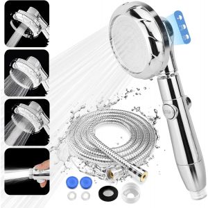 KAL-Pommeau De Douche, Pommeau Douche Economie D'Eau Avec Tuyau 2M, Universelle Douchette Douche Salle De Bain Haute Pression À 3 Modes, Pomme De Douche Anti Calcaire Avec Bouton De L'Interrupteur,Ch - Neuf