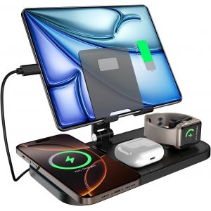 Cmjaagur-Chargeur Induction Iphone, 4 En 1 Chargeur Sans Fil Pour Iphone 16/15/14/13/12/11, Station De Charge Pour Apple Watch 10/9/8/7/6/5/Se, Support Chargeur Ipad Air (New), Chargeur Pour[M1734] - Neuf