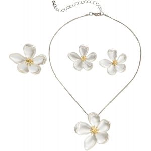 Kales-Parure De Bijoux Femme Boucles D'oreilles Grandes Fleur Collier Pendentif Romantique Bague M&eacute;tal &Eacute;l&eacute;gant Ensemble De Bijoux Boh&egrave;me P&eacute;tale Cadeau Pour Femmes Filles - Neuf