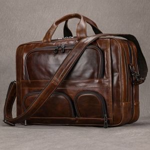 Sac à main en cuir de vachette souple pour hommes,véritable,étui à bombes d'affaires,adapté à un ordinateur portable de 17 ",grand sac lancé au bureau,fourre-tout noir - Design1-brown - Neuf