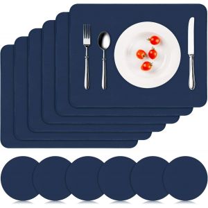 Eryi-Lot De 12 Sets De Table Lavable, 6 Pièces Sets De Tables Et 6 Pièces Dessous De Verres Pvc Set De Table, Antidérapant Imperméables Résistant À La Chaleur, 16"" X 12"", Bleu Foncé - Neuf