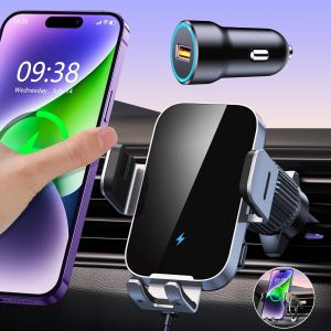Support Telephone Voiture Induction, 15w [Serrage Automatique] Chargeur Induction Voiture Sans Fil Avec Qc 3.0 Chargeur Adaptateur Rapide Compatible Avec Iphone 16 15 Pro Max, Gala[Car782238] - Neuf