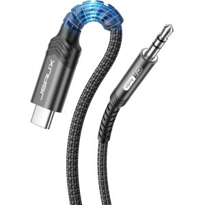 THEF-Câble USB C vers 3,5mm Jack 3m, Type C 3,5mm Mâle Adaptateur Jack Stéréo Voiture auxiliaire Compatible avec iPhone 15 Pro Max/15 Plus, Samsung Galaxy S23 S22 Ultra, iPad Pro, Huawei P40-noir - Neuf