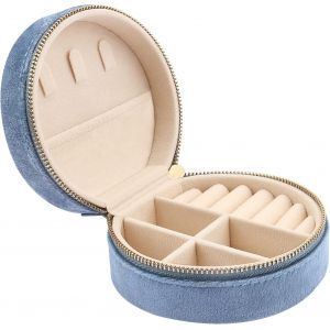 Kalanka-Mini Coffret À Bijoux De Voyage En Velours, Boîte À Bijoux De Voyage Pour Filles Et Femmes, Petit Organisateur De Bijoux Pour Bagues, Boucles D'oreilles, Colliers, Bleu - Neuf
