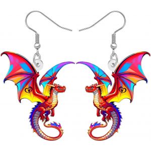 Kal-Acrylique Fantaisie Dragon Boucles D'oreilles Pendentif, Coloré Rainbow Ailes, Design Créature Mythique, Jewelry Foe Femmes Filles Cadeaux, Amusant Nouveauté Bijoux Pour Cosplay Evénements - Neuf