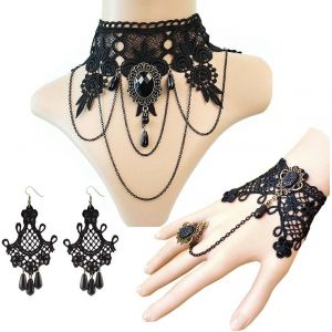 Kal-Lot De 4 Colliers Ras-Du-Cou En Dentelle Avec Bracelet Style Punk, Gothique, Vintage, Fait À La Main, Victorien, Steampunk, Rétro, Bracelet Vampire Pour Halloween, Pâques - Gs059+ Gy120+E122 - Neuf