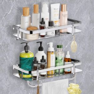 Etagere Douche Sans Percage Lot De 2, Etagere Murale Salle De Bain Mit 4 Crochets, Etagère Rangement Douche Support Douche Auto-Adhésif, Douche Pour Salle De Bain/Cuisine/Chambre¿A[POU8808158] - Neuf