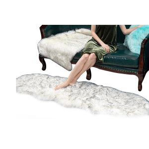 Tapis Imitation Peau De Mouton Pour Chevet Ou Sol - Gris Clair, 120 X 60 Cm, Fibre De Polyester Douce, Longueur De Poils 6 Cm - Neuf