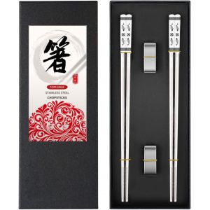 Kalanka-2 Paires Baguettes En Acier Inoxydable, Baguette Japonaise Livr&eacute; Avec Deux Porte-Baguettes, Baguette Chinoise R&eacute;utilisable - Passe Au Lave-Vaisselle (Emballage Cadeau) - Neuf