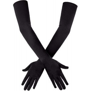 Long Black Elbow Satin Gants 21 Pouces Extensible 1920s Opera Gants Soirée Party Dance Gants Pour Femmes - Neuf