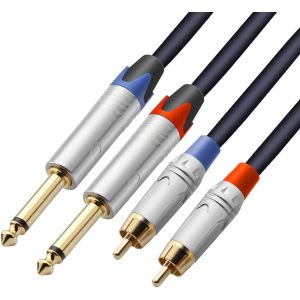 RCA vers Jack 6,35mm Câble, 2 x RCA mâle vers 2 x jack mono Audio Connecteur Adaptateur, 2m - Neuf