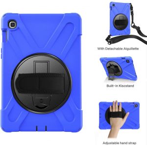 Coque Antichoc Pour Samsung Galaxy Tab S5e 2019, 10.5 Pouces, (Sm-T720/T725), Armure Robuste Étui Avec Support Rotatif À 360 Degrés, Dragonne Et Bandoulière, Housse Pour Galaxy Tab S5e, Bleu - Neuf