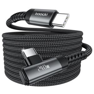 TRAHOO-Cable USB C to USB C 240W 3M, Charge Rapide PD3.1 & Transfert de Donn&eacute;es 480Mbps, C&acirc;ble Type-C Angl&eacute; Tress&eacute; Nylon pour iPhone 17 Pro Max/16/16 Pro Max/15, MacBook, iPad, Galaxy S25, Noir - Neuf