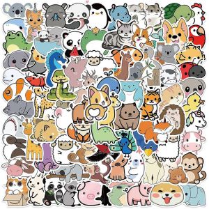 Mignon Animal Autocollants pour Bouteilles d'Eau, Autocollants Vinyle Imperm&eacute;able pour Hydro Flask Ordinateur Portable Scrapbook Fournitures de F&ecirc;te, Autocollants d'animaux de La Nature Pour K 100Pcs - Neuf