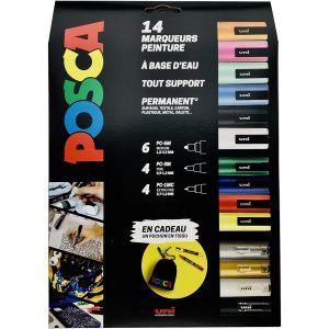 MEVRONISSHOP-Mitsubishi Pencil - Maxi Pack Multi-Pointes - 14 Marqueurs Peinture &agrave; Base d'Eau - Tout Support - Couleurs et Pointes Assorties - Pochon Offert - Neuf