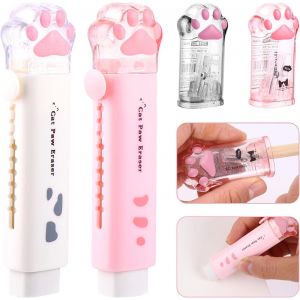 Chenquansarl-Ensemble De 4 Gommes À Effacer Patte De Chat Et Taille-Crayon Patte De Chat, Pattes De Chat Mignonnes, Fournitures Scolaires Kawaii, Gomme De Dessin Animé Rétractable, Taille-Crayon Manu - Neuf