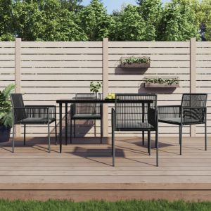 Prolenta Premium - Ensemble &Agrave; Manger De Jardin Coussins 5pcs Noir Rotin Et Acier - Neuf