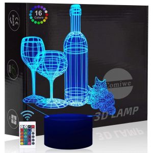 Les Verres À Vin 3d Illusion Veilleuse Jouets,Décor De Maison Led Lampe De Chevet Table,Tactile & Télécommander 16 Couleurs,Cadeau D'anniversaire De Noël Pour Filles Garçons Amis Et Famille - Neuf