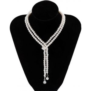 Collier Ras De Cou Perle Vintage Fait &Agrave; La Main Perles Ras De Cou Perle Noeud Strass Pendand Clavicule Cha&icirc;ne Collier Pour Les Femmes Et Les Filles (A) - Neuf