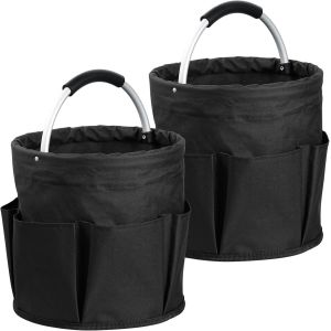SJZG-2Pack Panier De Rangement Avec Poign&eacute;e Et 6 Poches, 17L Sac De Plage Portable, Panier Douche Pliable En Tissu Oxford 600D, Sac De Rangement Multifonctionnel Pour La Voyages, Le Courses,Noir - Neuf