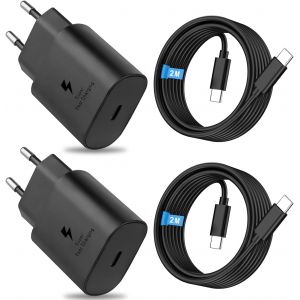 JGD-2 Pack 25W USB C Chargeur Rapide pour Samsung Galaxy S25 S24 S23 S22 S21 Ultra/Plus A56 A55 A54 A53 A36 A35 A26 A25 A17 A16 A15 Z Fold7 Flip7 Prise Secteur USB C Adapteur avec C&acirc;ble 2m - Neuf