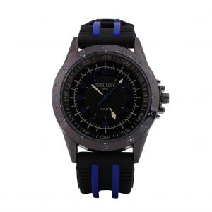 Sport Quartz Silicone Sport Grand Cadran Montre Analogique Montre-Bracelet (Bracelet Bleu Cadran Noir) - Neuf