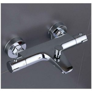 Mitigeur thermostatique de bain 20-50 &deg;C, mitigeur de douche 2 becs en acier inoxydable, mitigeur de salle de bain chrom&eacute; avec bouton de s&eacute;curit&eacute; 38 &deg;C - Neuf