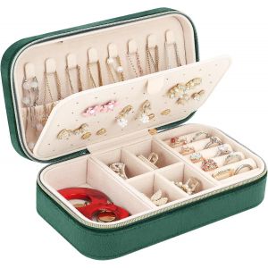 Kalanka-Boîte À Bijoux De Voyage En Velours, Petit Coffret À Bijoux Pour Filles Femmes Avec Fermetures À Glissière, Organisateur De Bijoux Pour Bagues, Boucles D'oreilles, Colliers, Vert Foncé - Neuf