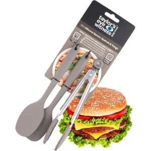 Kal-Ustensiles - Gris Af Bleu Noir Marbre Blanc Berry Stonewash Aqua Denim Mini Spoon, Spatula & Tong Set Gris - Neuf