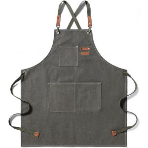 1 Tablier En Toile Grise Avec 3 Poches Pour Barbecue, Restaurant, Jardin, Menuiserie - Neuf