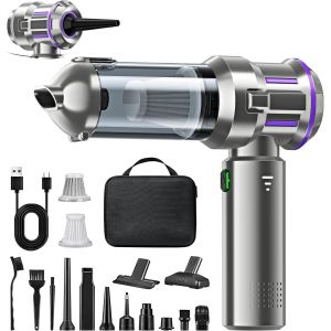 Aspirateur à Main 4 en 1, 25000PA Aspirateur Voiture Puissant sans Fil, 3 Vitesses 220 000 TR/Min, Moteur sans Balai, Vidage 1 Touche, Sac EVA, pour la Voiture/la Maison/Les Poils d'animaux - Neuf