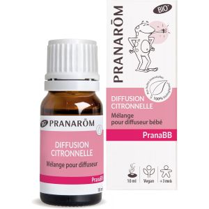 Trahoo-Pranar&ocirc;m - Pranabb - Diffusion Citronnelle - M&eacute;lange Aux Huiles Essentielles 100% Bio Pour Diffuseur B&eacute;b&eacute; - Parfum Traditionnellement Reconnu Comme Etant D&eacute;test&eacute; Par Les Insectes - Vegan - 10 - Neuf